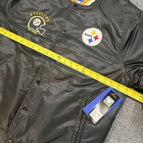 Pittsburgh Steelers Ultra Game NFL Mens Medium Satin Bomber Jacket Snap New